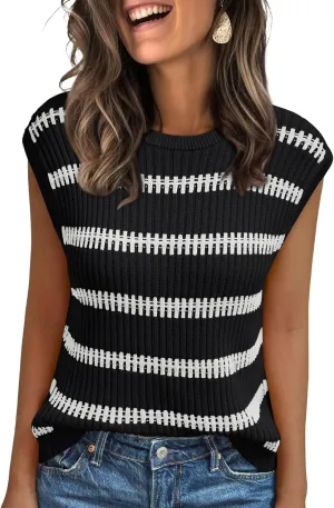LILLUSORY Women's Summer Sweater Cap Sleeve Tops Sleeveless Tanks Knit Vest Spring Trendy Outfits 2025