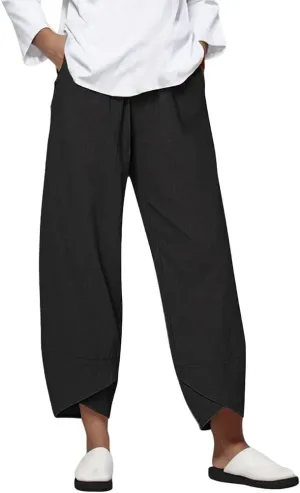 Linen Pants for Women Petite Length Loose Fitting Lightweight Joggers High Waisted Cropped Pants with Pockets
