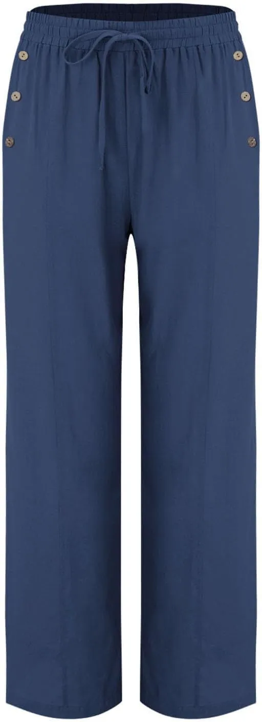 Linen Pants for Women Summer Elastic Waisted Wide Leg Palazzo Drawsting Pants Loose Beach Vacation Trousers