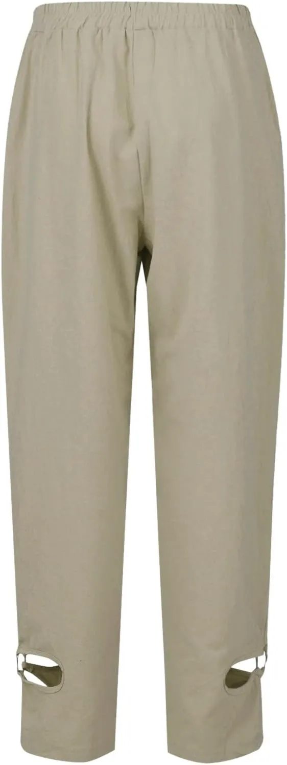 Linen Pants Women Petite Linen Blend Pants for Women High Waisted Wide Leg Striped Drawstring Beach Pants Pockets