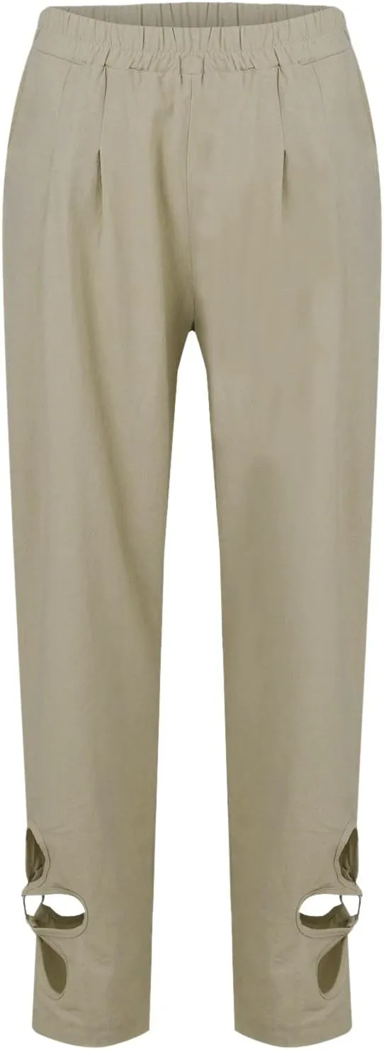 Linen Pants Women Petite Linen Blend Pants for Women High Waisted Wide Leg Striped Drawstring Beach Pants Pockets