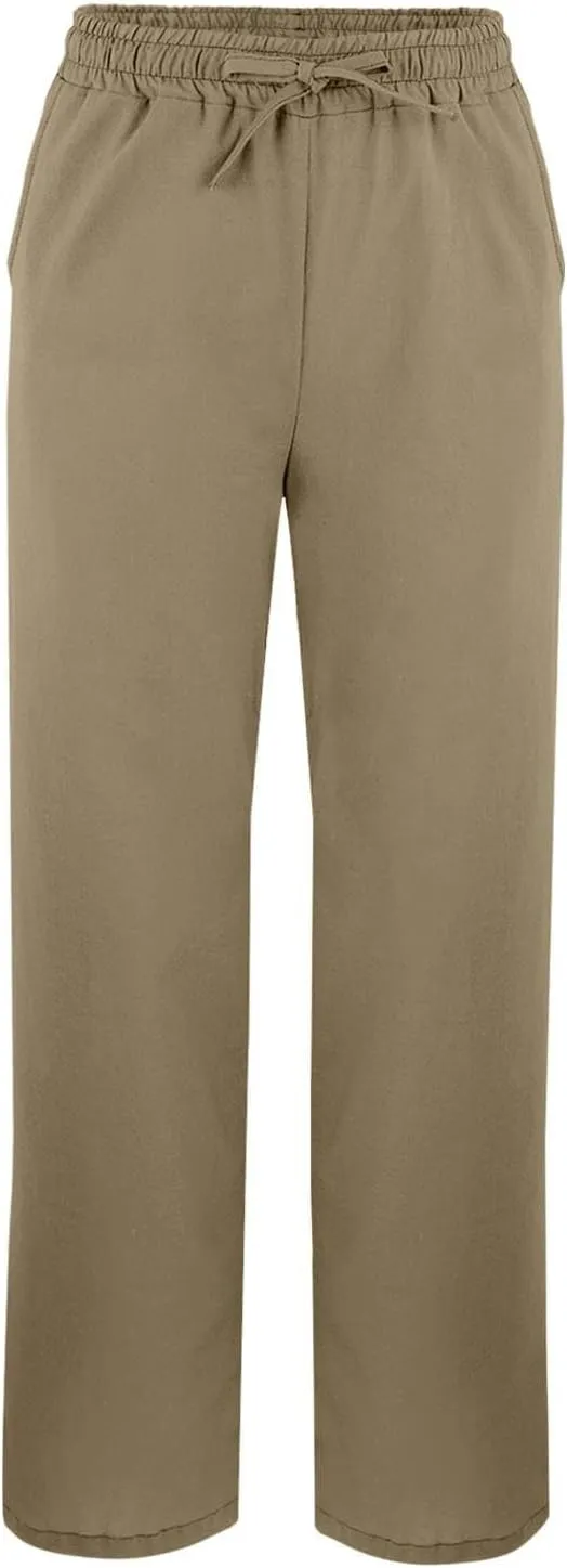 Linen Pants Women Summer Drawstring High Waisted Crop Lounge Pants Slit Straight Leg Beach Trousers with Pockets