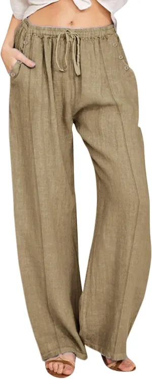 Linen Summer Pants for Women 2025 Trendy Casual High Waist Palazzo Drawstring Trousers Lounge Loose Pants