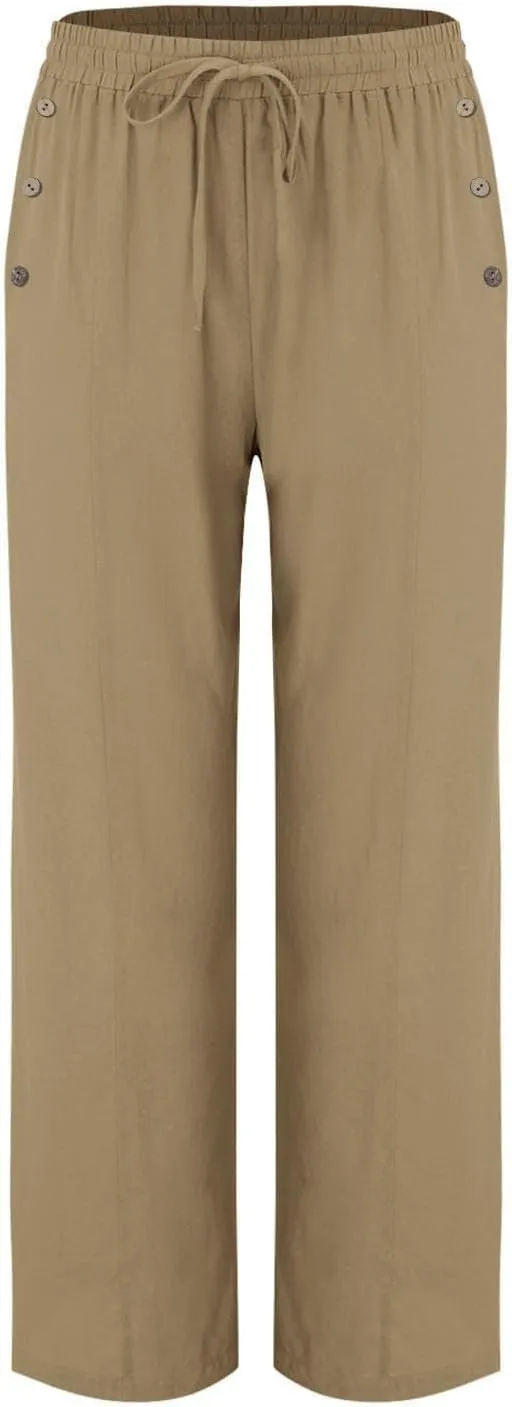 Linen Summer Pants for Women 2025 Trendy Casual High Waist Palazzo Drawstring Trousers Lounge Loose Pants