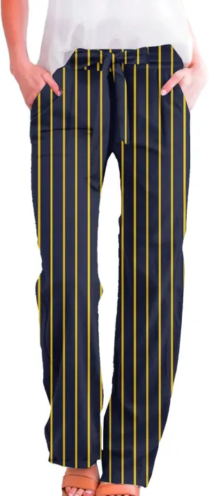 Linen Wide Leg Pants for Women High Waisted Adjustable Tie Knot Work Loose Flowy Beach Long Trousers with Pockets