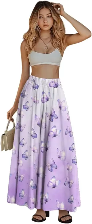 Long Maxi Skirt for Women Long Length High-Waist Midi Skirts with Pockets A-line Pleated Flare Skort Summer Clothes