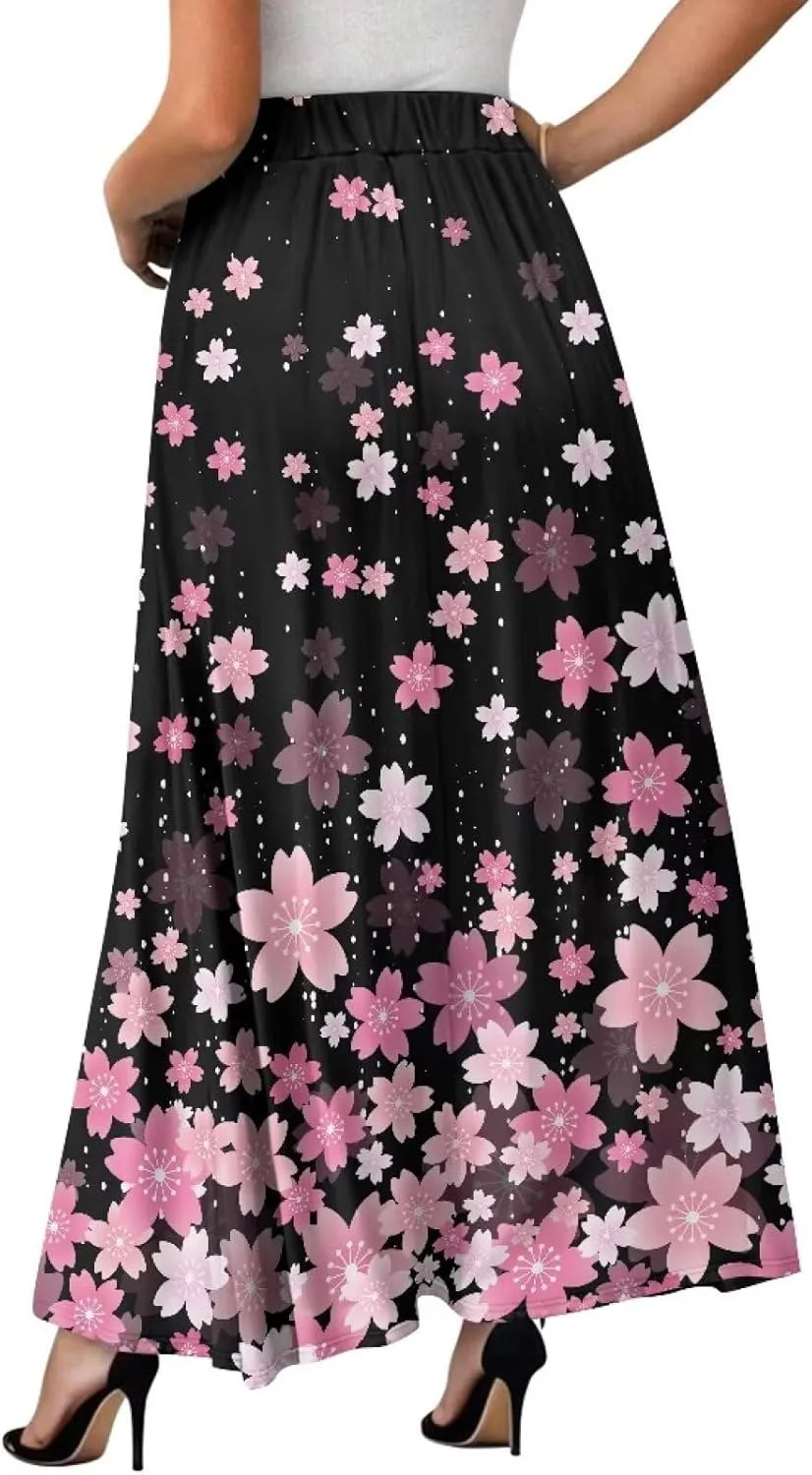 Long Maxi Skirt for Women Long Length High-Waist Midi Skirts with Pockets A-line Pleated Flare Skort Summer Clothes