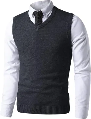 LTIFONE Sweater Vest for Men, Knited Business Slim Fit Mens V Neck Sweater, Big and Tall Pullover Sleeveless Sweaters