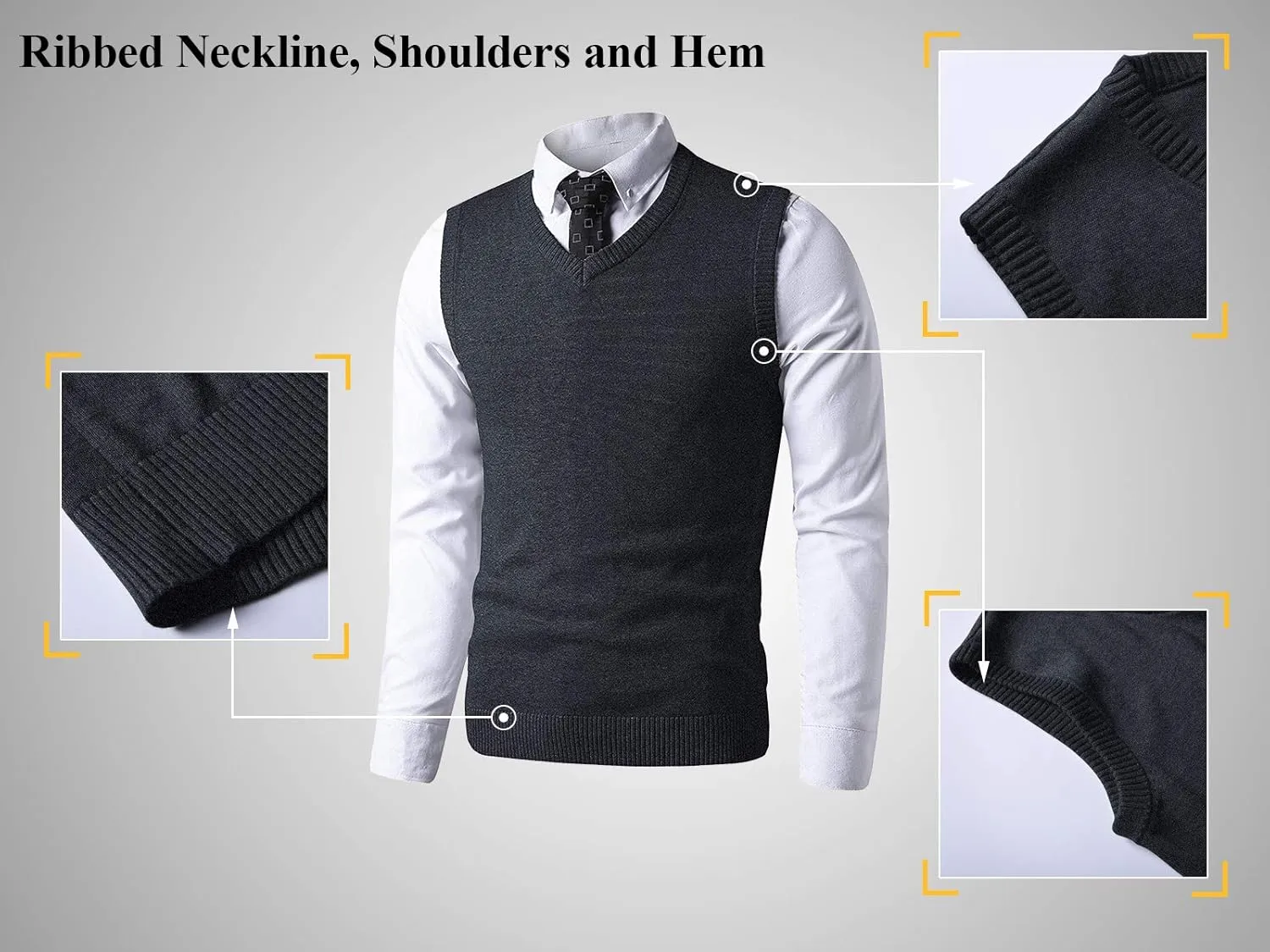 LTIFONE Sweater Vest for Men, Knited Business Slim Fit Mens V Neck Sweater, Big and Tall Pullover Sleeveless Sweaters