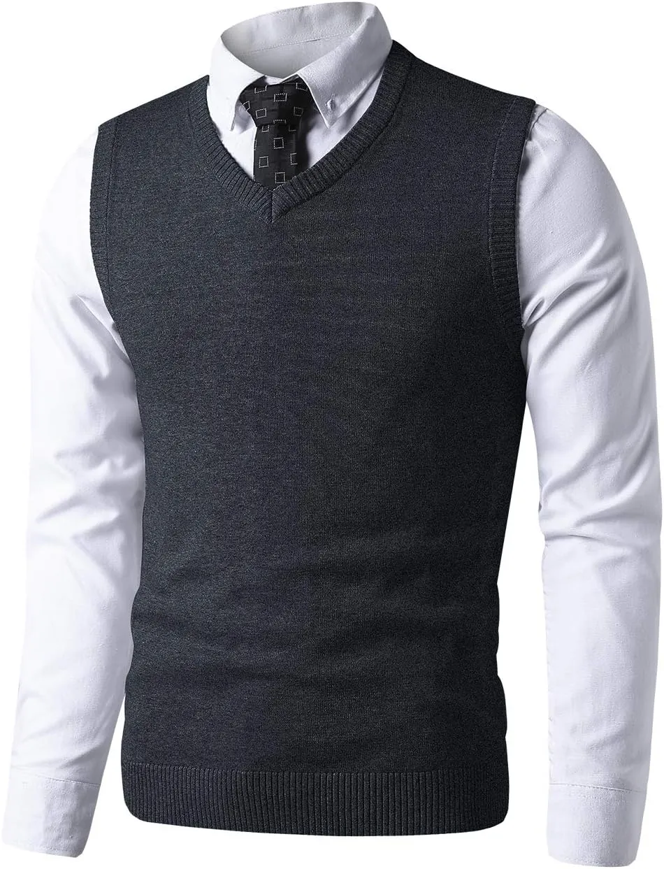 LTIFONE Sweater Vest for Men, Knited Business Slim Fit Mens V Neck Sweater, Big and Tall Pullover Sleeveless Sweaters