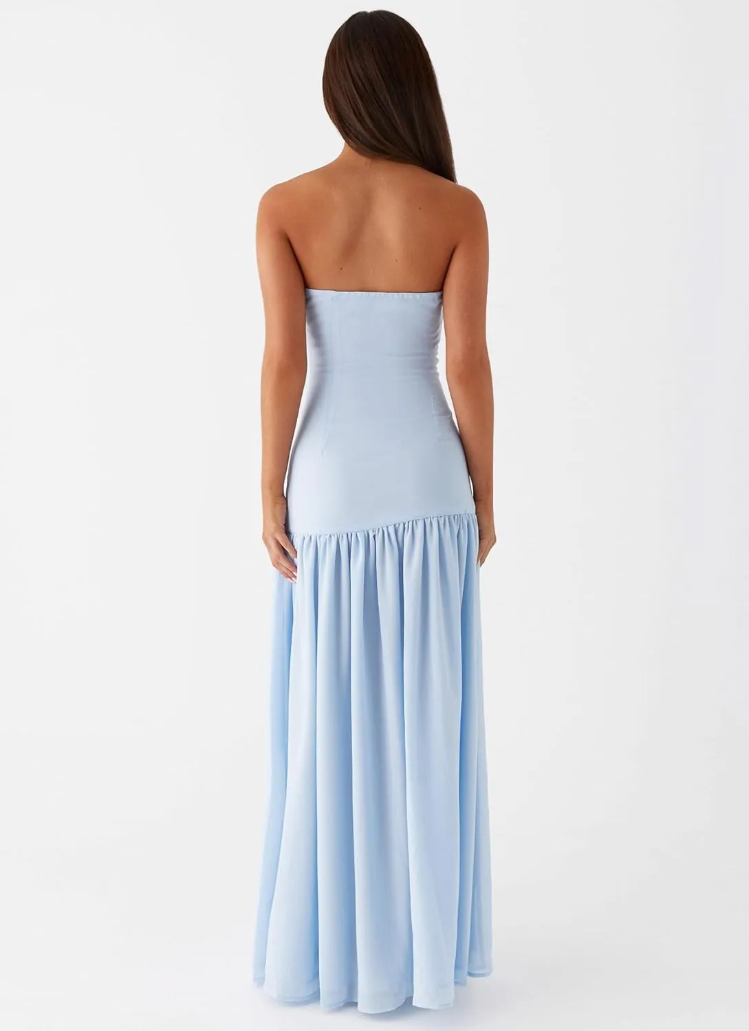 Luckinbaby Women Strapless Drop Waist Maxi Dress Y2k Long Floral Tube Dress Flowy A Line Off Shoulder Cocktail Dresses