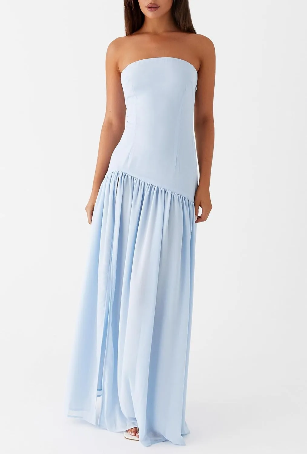 Luckinbaby Women Strapless Drop Waist Maxi Dress Y2k Long Floral Tube Dress Flowy A Line Off Shoulder Cocktail Dresses