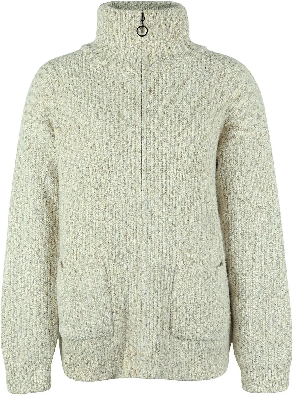 Lu's Chic Women's Long Sleeve Cardigan Sweater Fall Knit Thick High Neck Winter Zip Full Zip Spring Drop Shoulder