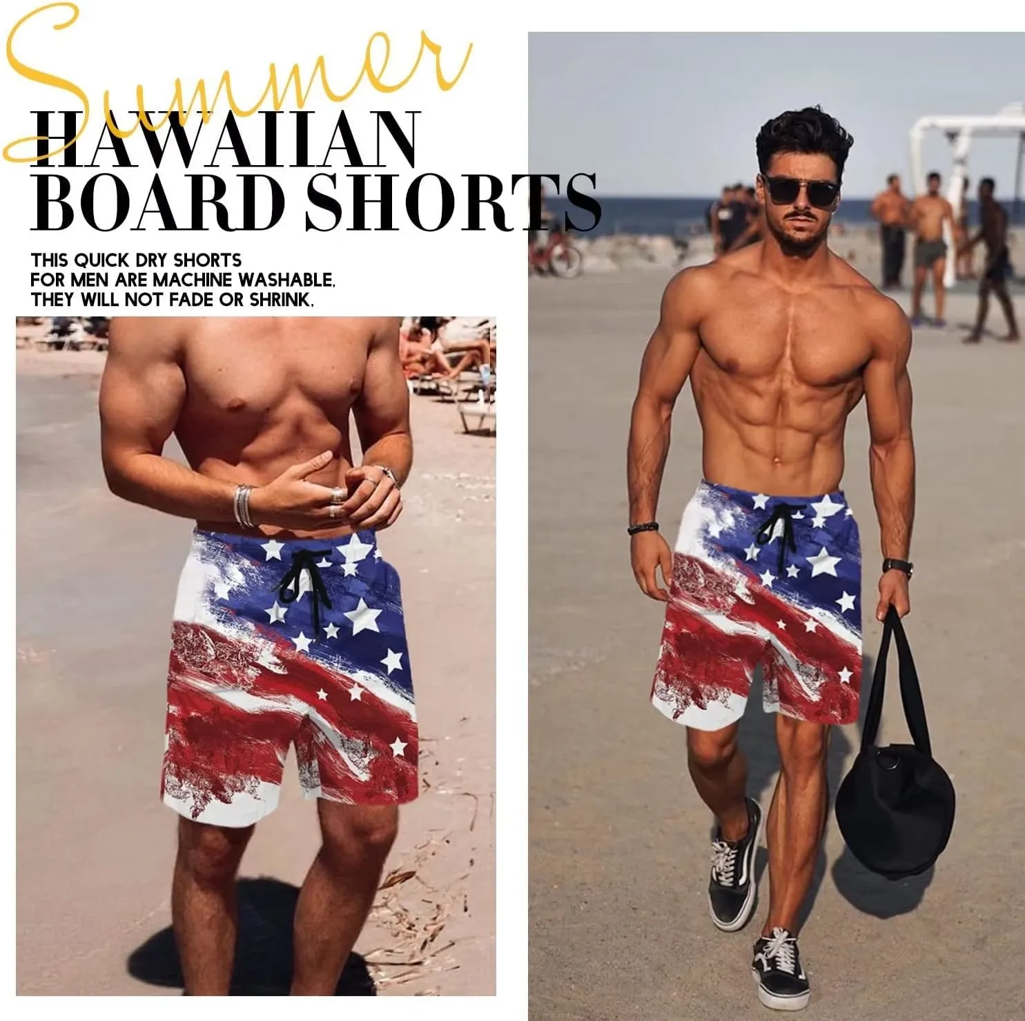 Lzzidou Men's American Flag Swim Trunks USA 4th of July Patriotic Board Shorts Quick Dry Lined Beach Shorts