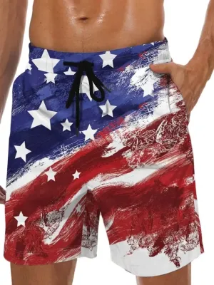 Lzzidou Men's American Flag Swim Trunks USA 4th of July Patriotic Board Shorts Quick Dry Lined Beach Shorts