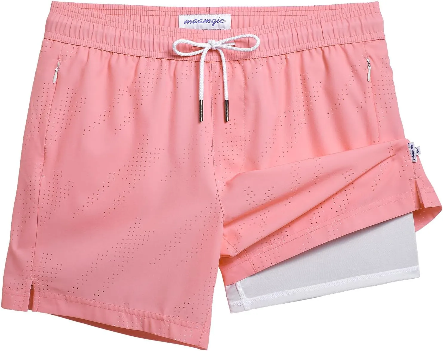maamgic Mens Swim Trunks with Compression Liner 5 Inch Inseam Quick Dry Board Shorts with Zipper Pockets Swimming Shorts