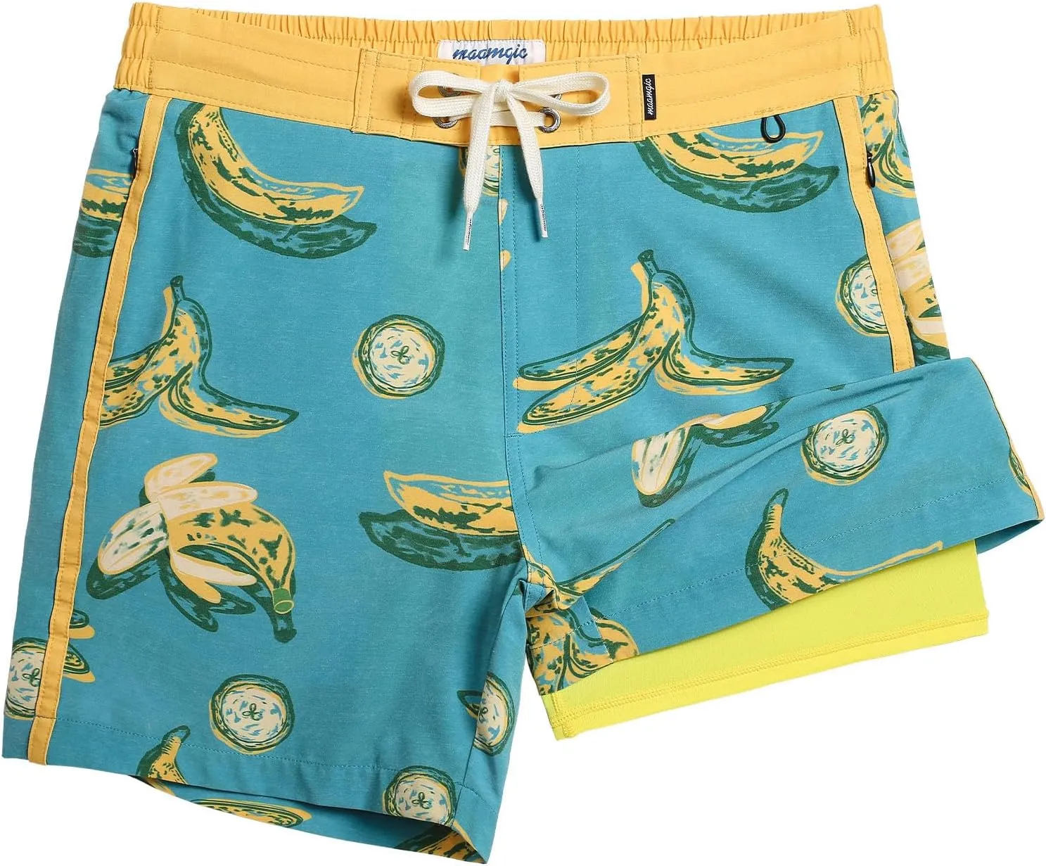 maamgic Men's Swim Trunks with Compression Liner Board Shorts Vintage Beach Shorts Quick Dry with Zipper Pockets