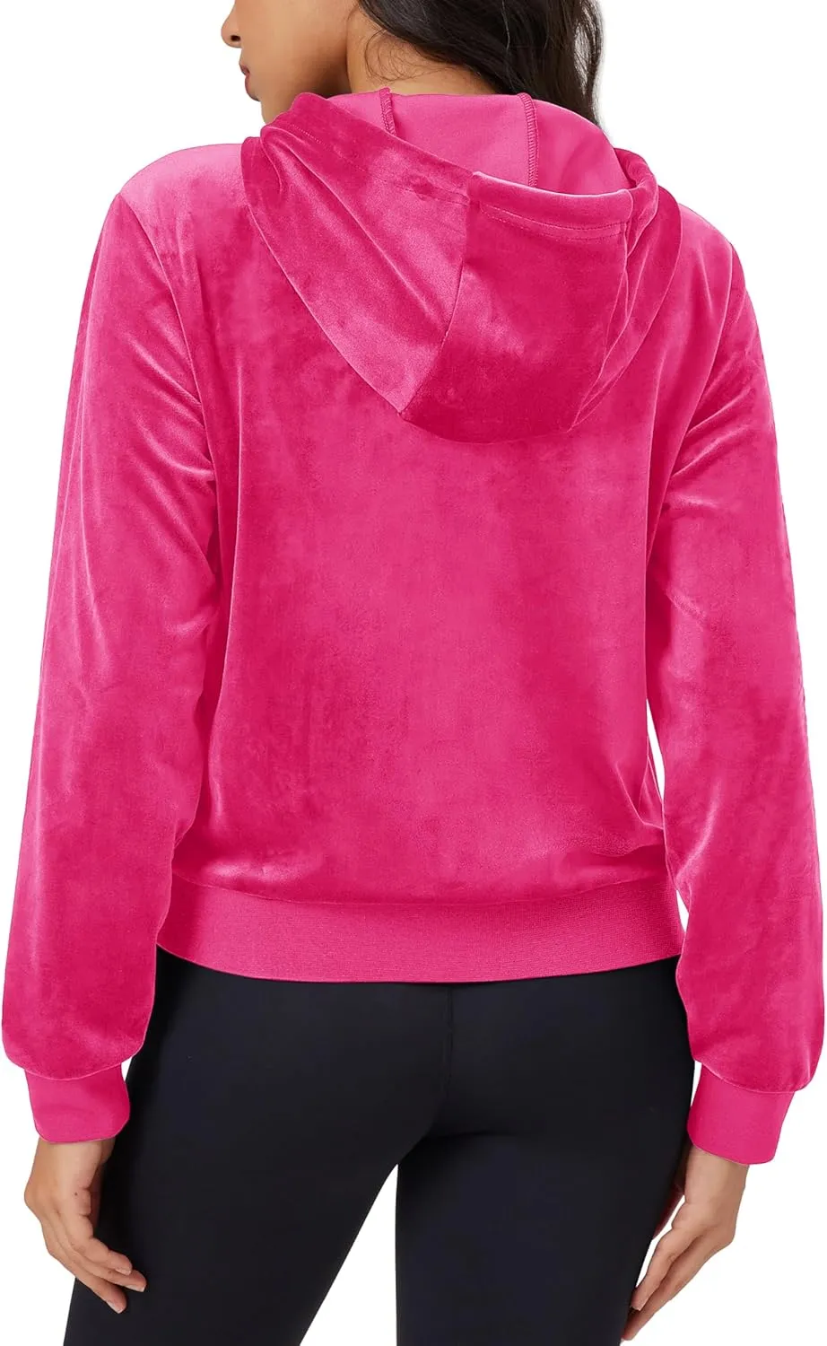 MAGCOMSEN Women's Velour Crop Hoodie Jacket Long Sleeve Zip Up Tops Soft Casual Velvet Jacket with Pockets