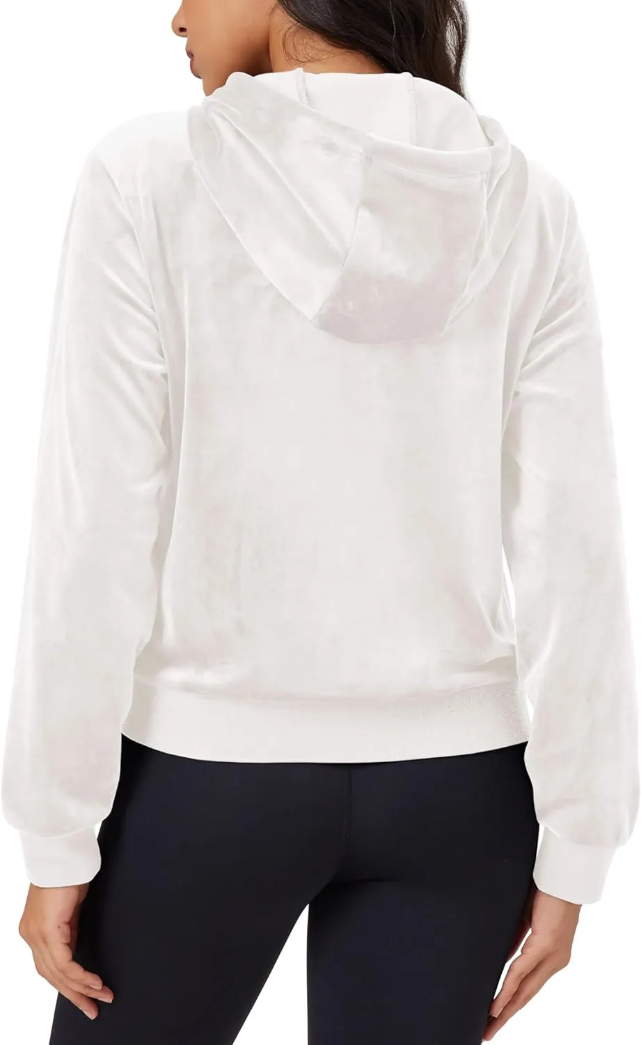 MAGCOMSEN Women's Velour Crop Hoodie Jacket Long Sleeve Zip Up Tops Soft Casual Velvet Jacket with Pockets