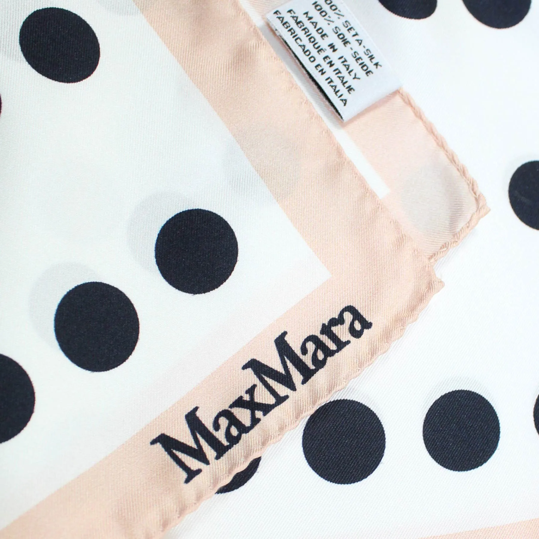 Max Mara Silk Scarf Black White Polka Dots Pink Border - Large Square Scarf SALE