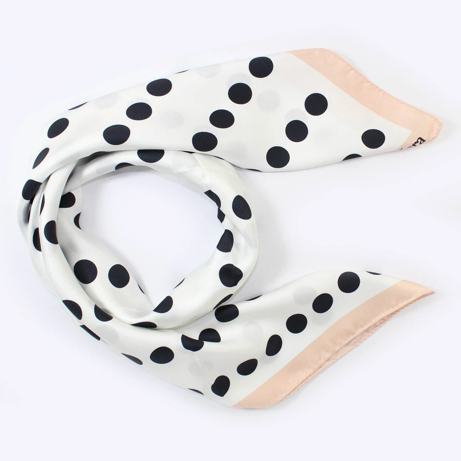 Max Mara Silk Scarf Black White Polka Dots Pink Border - Large Square Scarf SALE