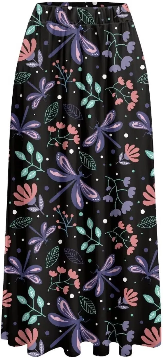 Maxi Skirt for Women Flowy High Waisted Casual Skirt Full Length Comfy Swing Skirts with Pockets Size S-2XL