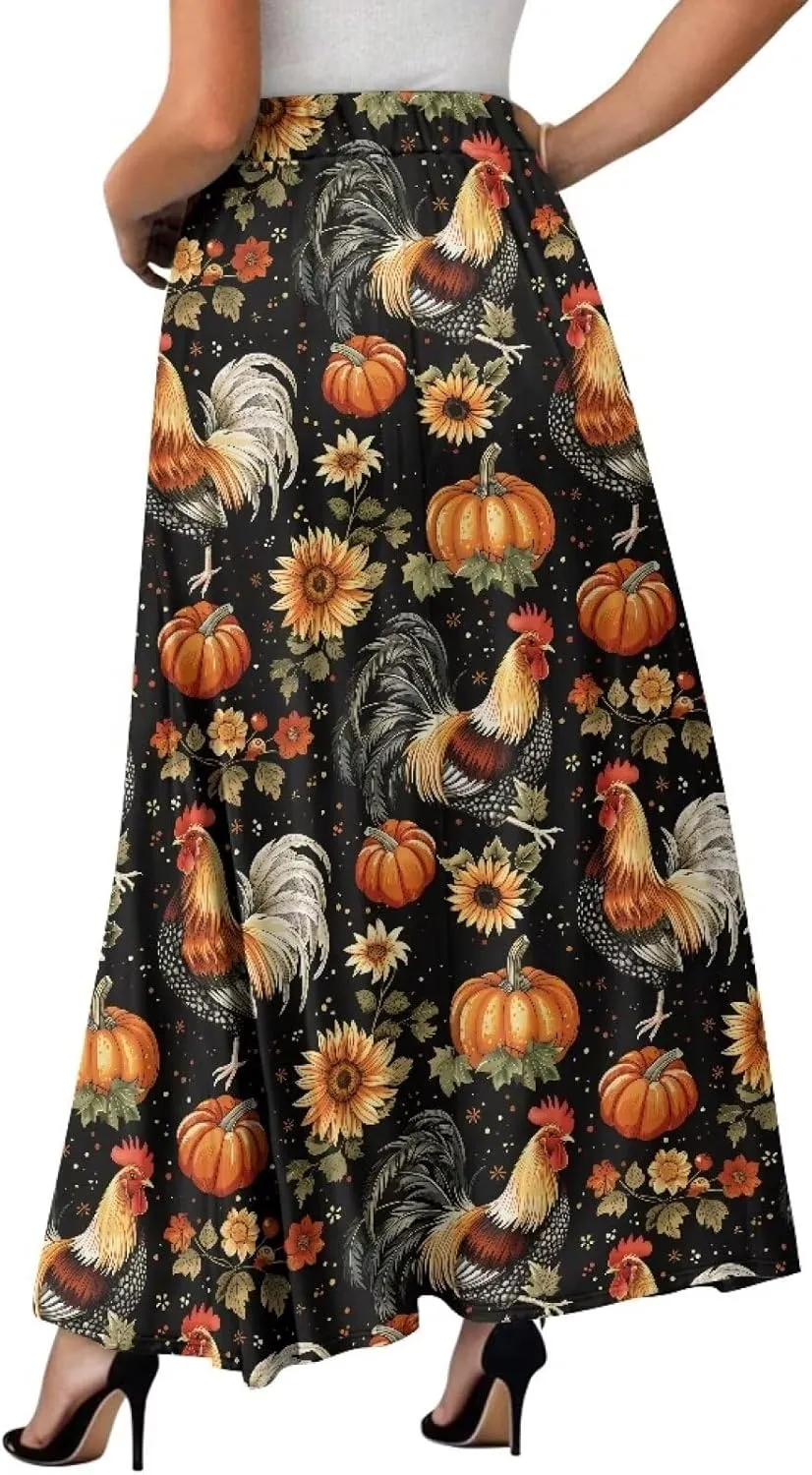 Maxi Skirt for Women Flowy High Waisted Long Skirt with Pockets Swing Skirts for Party Festival Wedding Size S-2XL