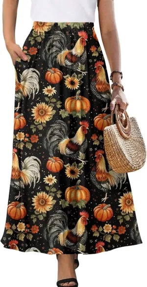 Maxi Skirt for Women Flowy High Waisted Long Skirt with Pockets Swing Skirts for Party Festival Wedding Size S-2XL