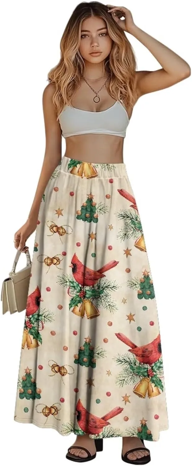 Maxi Skirt for Women Flowy High Waisted Long Skirt with Pockets Swing Skirts for Party Festival Wedding Size S-2XL