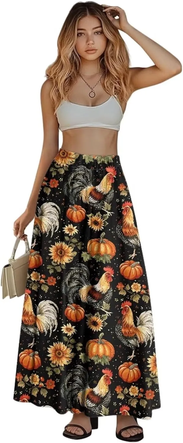 Maxi Skirt for Women Flowy High Waisted Long Skirt with Pockets Swing Skirts for Party Festival Wedding Size S-2XL