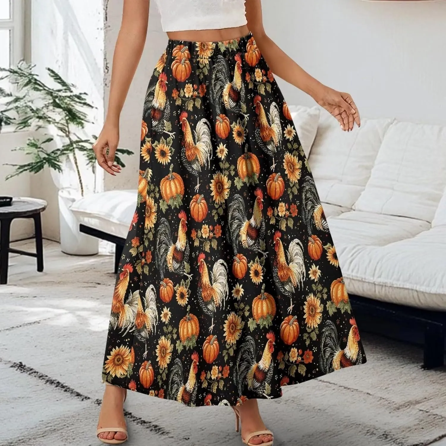 Maxi Skirt for Women Flowy High Waisted Long Skirt with Pockets Swing Skirts for Party Festival Wedding Size S-2XL
