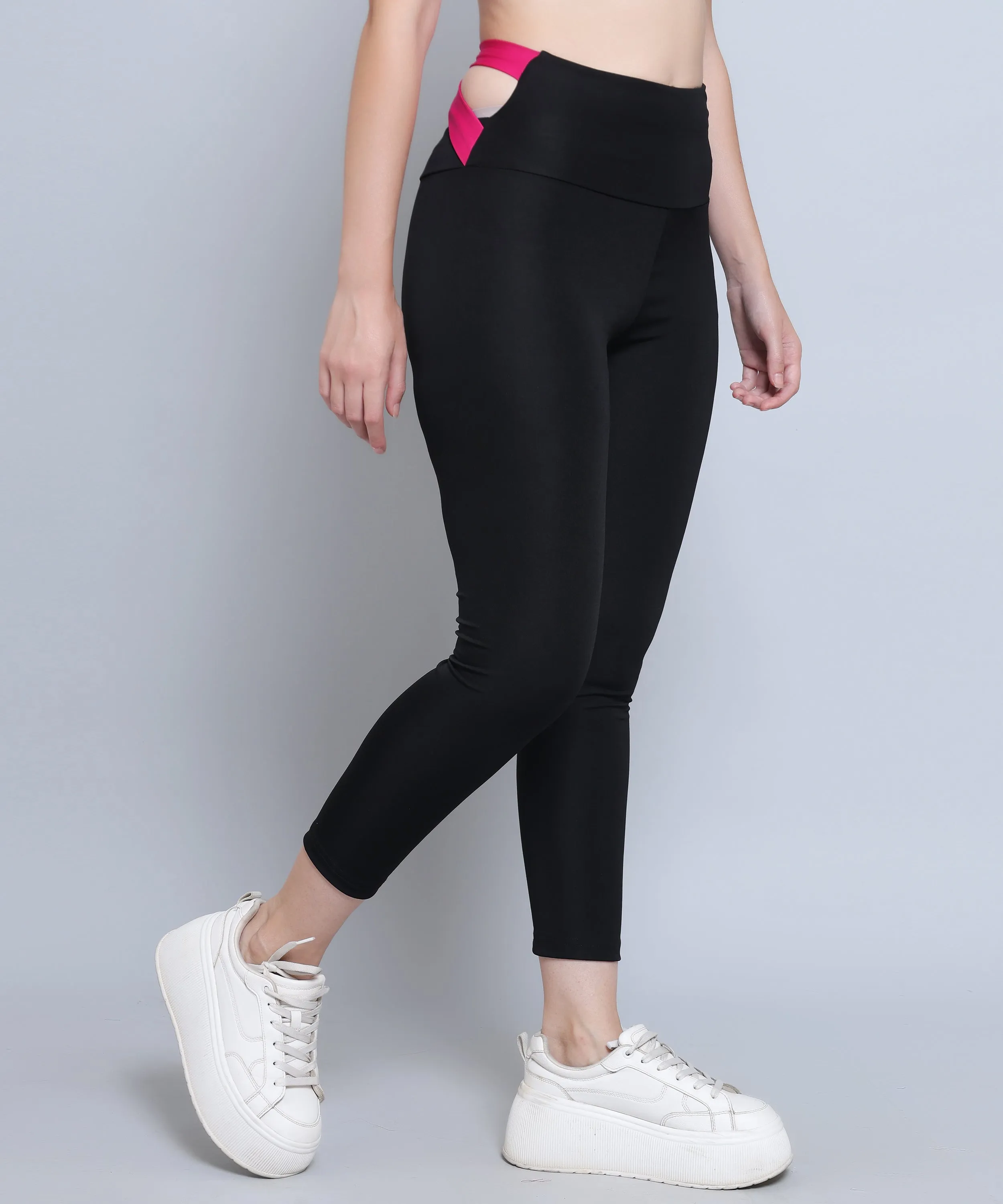 Megaska Dry Fit Color Block Athletics Workout Yoga track Pants for Women_BlackMagenta