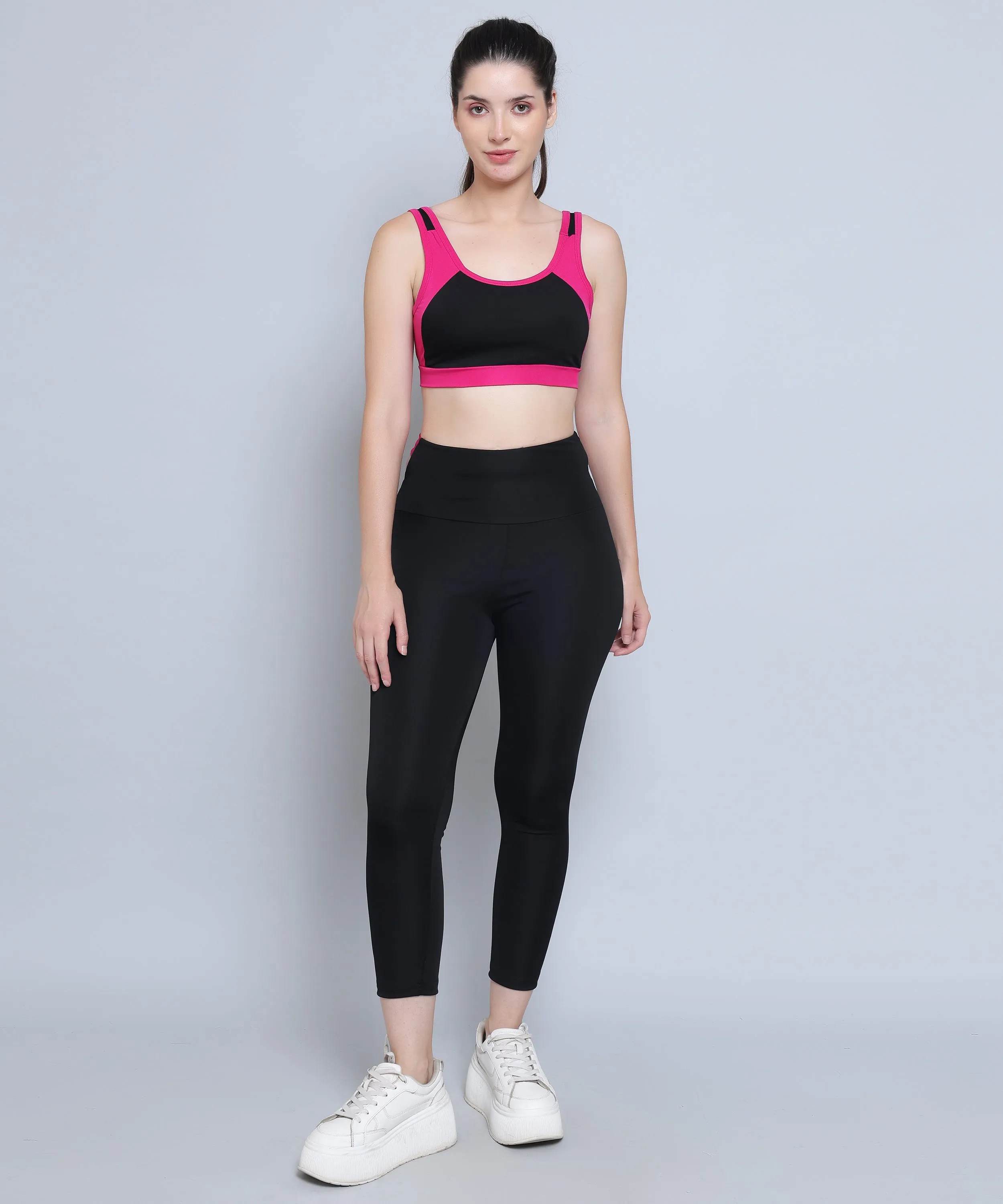 Megaska Dry Fit Color Block Athletics Workout Yoga track Pants for Women_BlackMagenta
