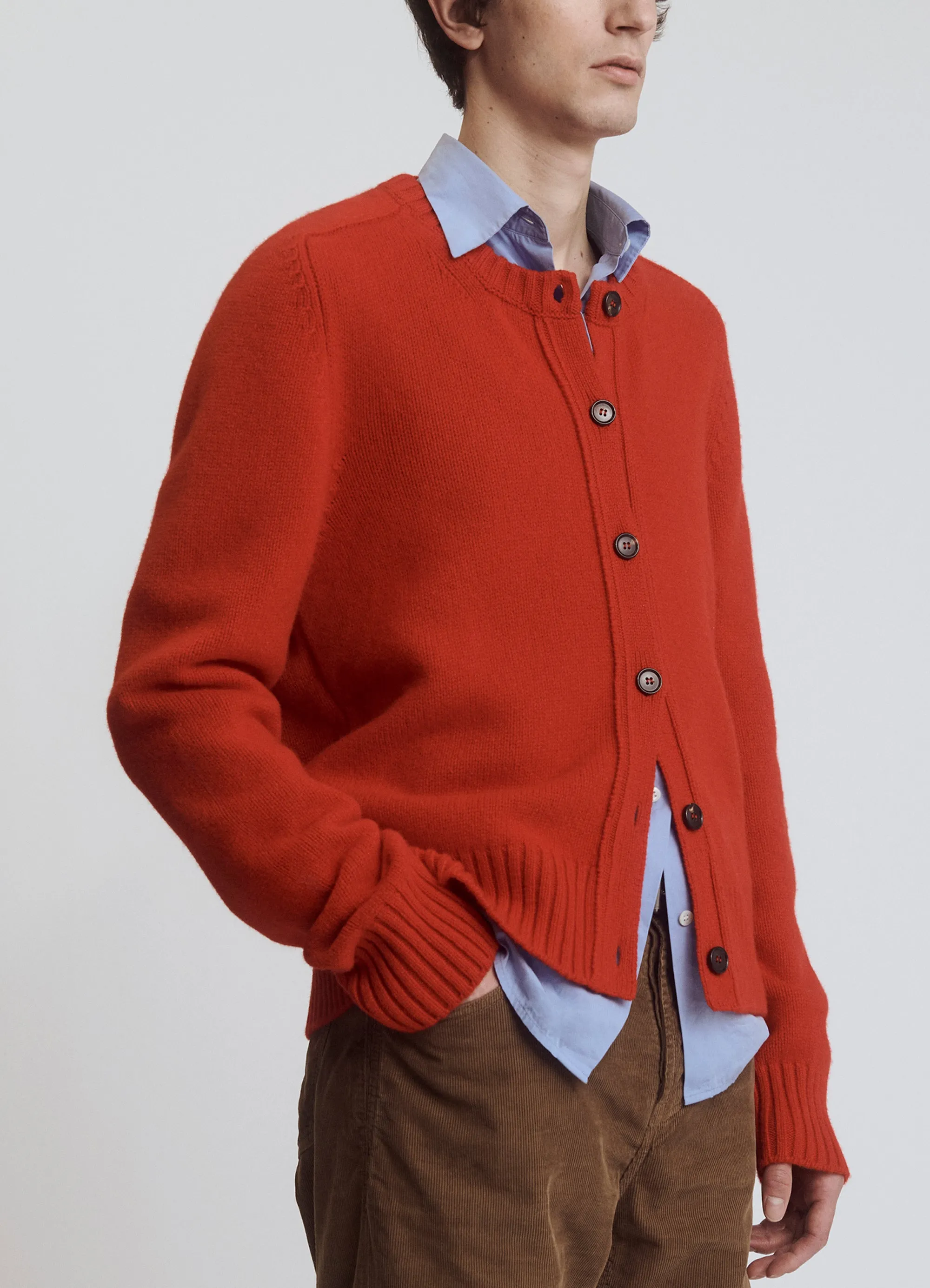 Mens Carrick Crewneck Cardigan in Poppy Red
