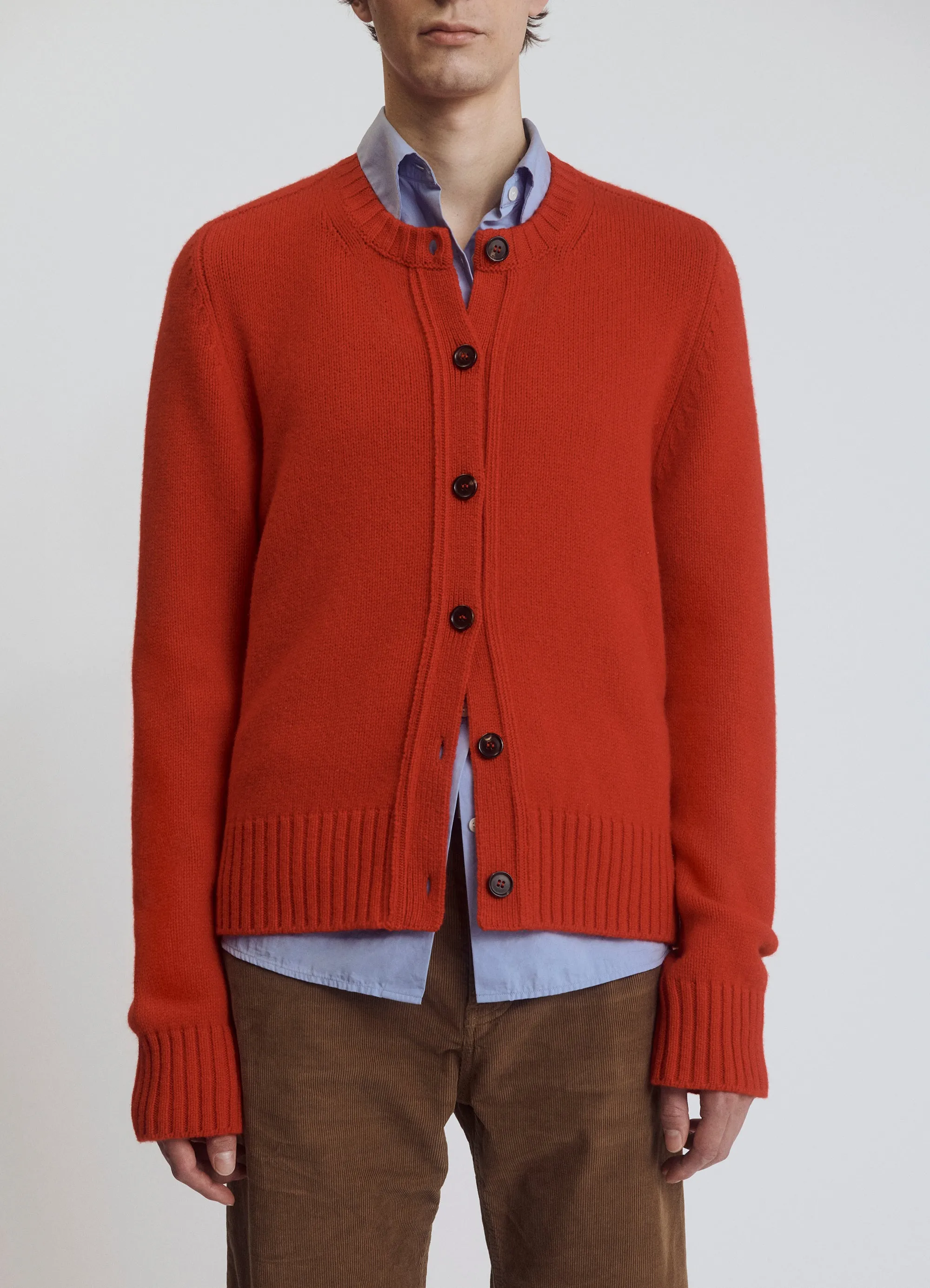 Mens Carrick Crewneck Cardigan in Poppy Red