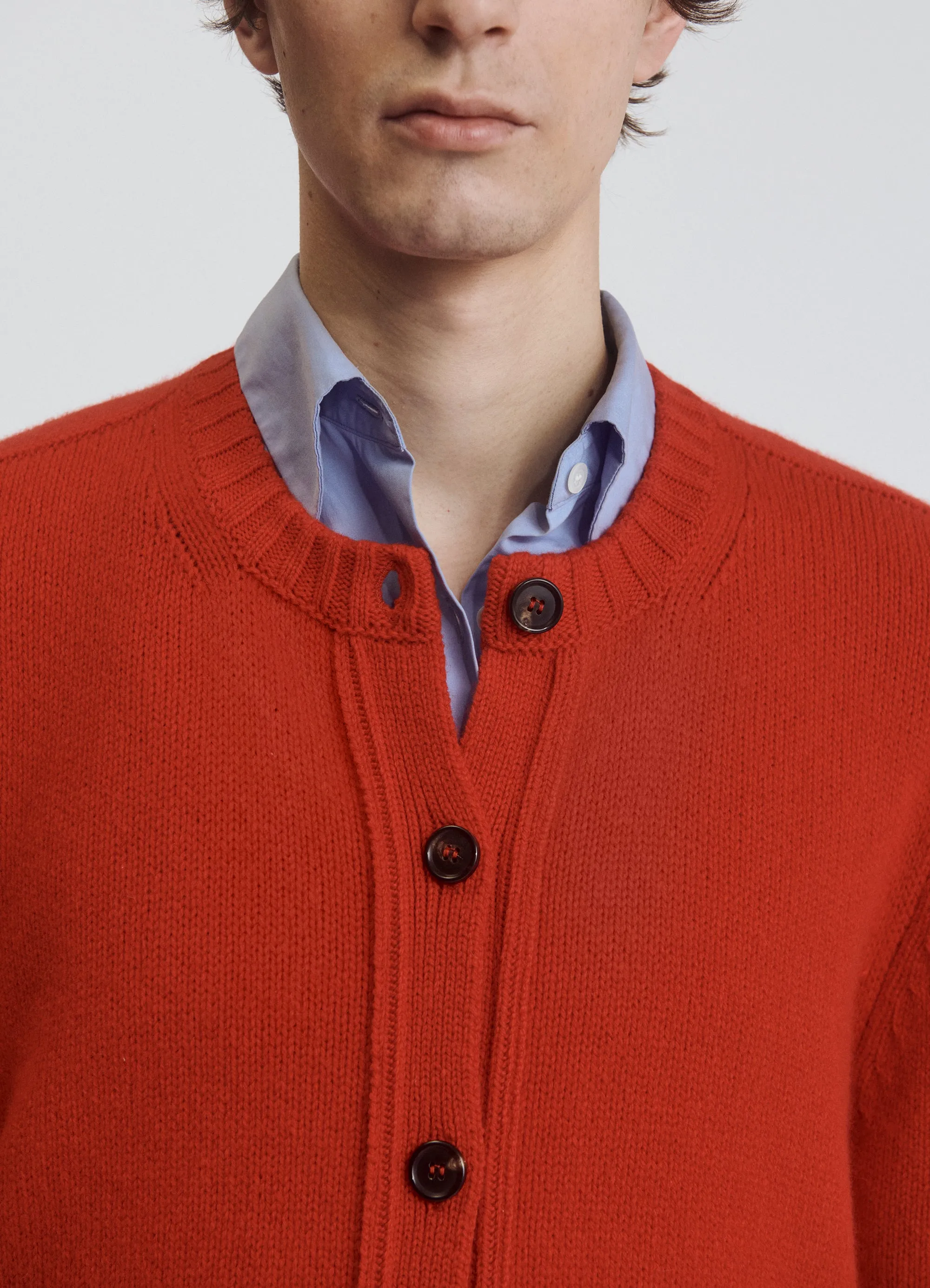 Mens Carrick Crewneck Cardigan in Poppy Red