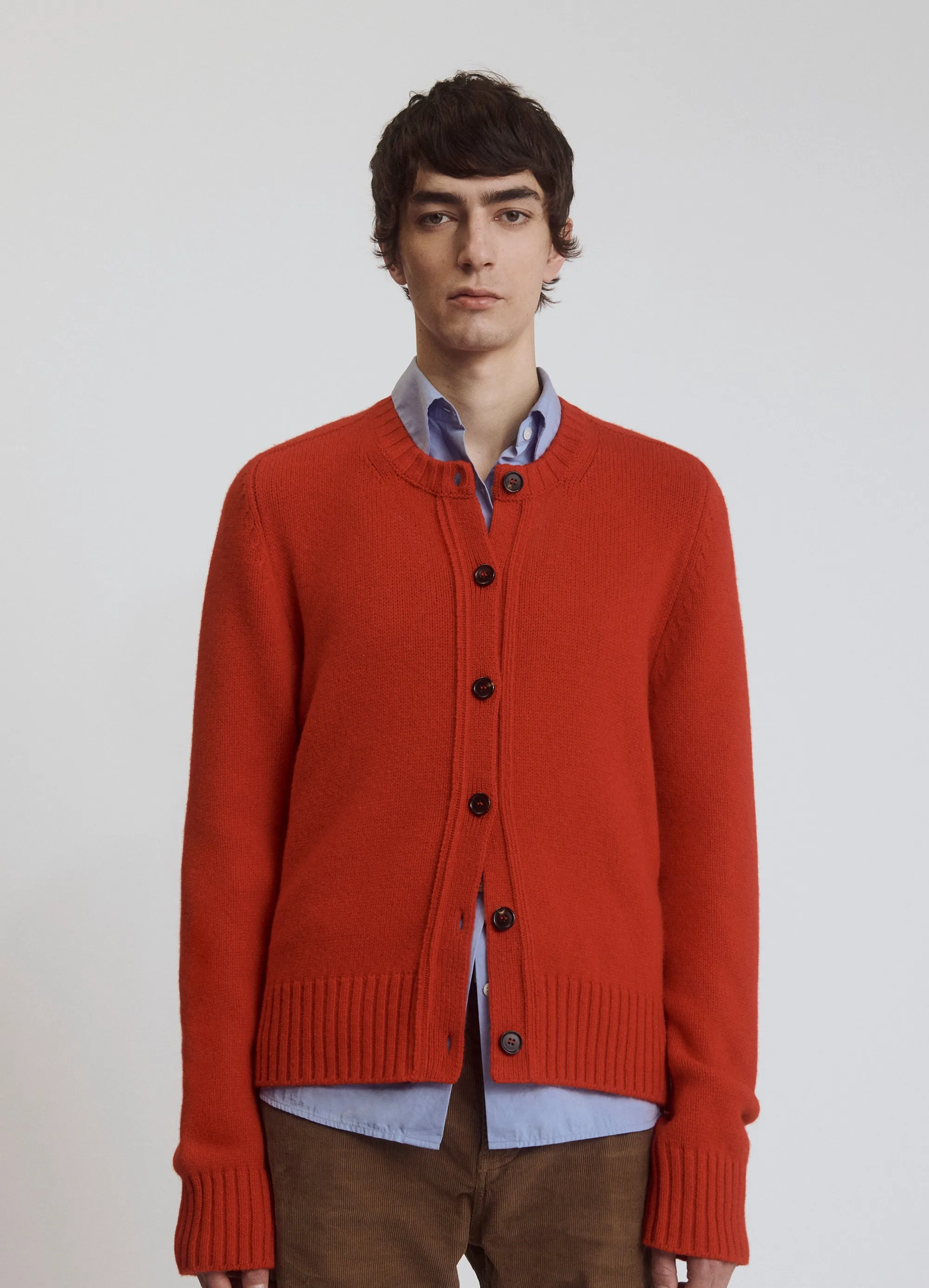 Mens Carrick Crewneck Cardigan in Poppy Red