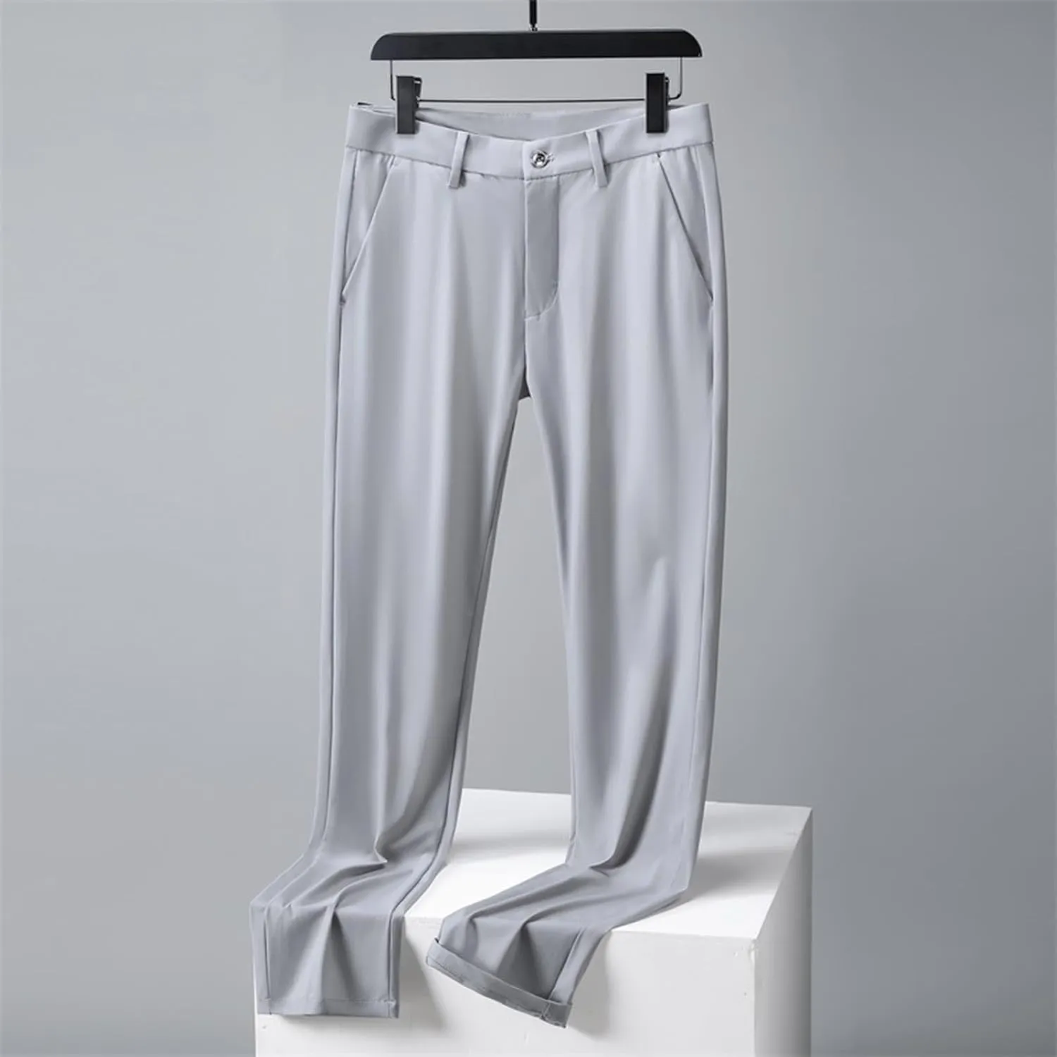 Mens Lightweight Pants Plain Suit Pants Open Bottom Claasic Business Casual Trousers Straight Leg Pants for Summer