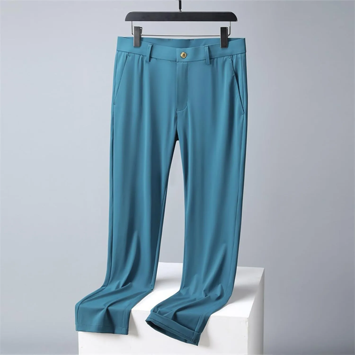 Mens Lightweight Pants Plain Suit Pants Open Bottom Claasic Business Casual Trousers Straight Leg Pants for Summer