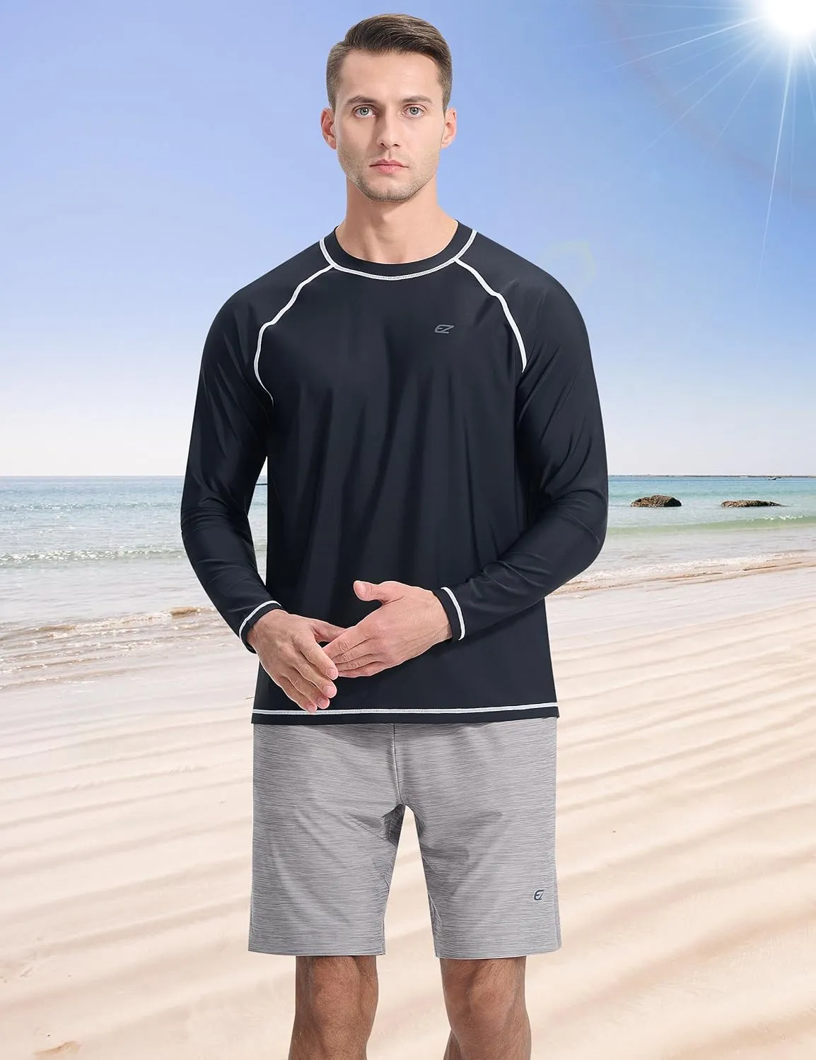 Men's Long Sleeve Rash Guard Quick Dry Swim Shirts UPF 50  UV Sun Protection Tee Surfing Tops