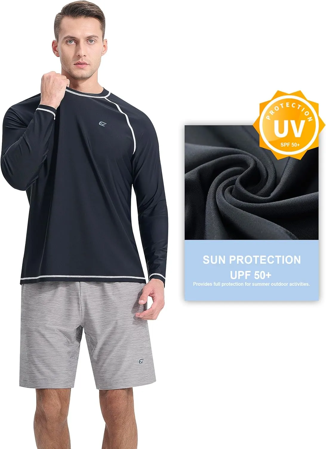 Men's Long Sleeve Rash Guard Quick Dry Swim Shirts UPF 50  UV Sun Protection Tee Surfing Tops