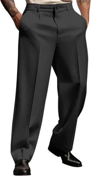 Mens Loose Fit Suit Dress Pants Casual Business Straight Leg Formal Pants Wrinkle Free Flat Front Work Trousers