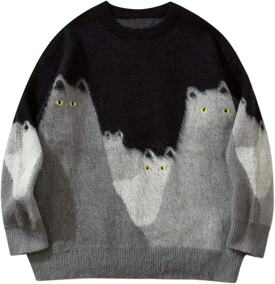 Mens Oversized Sweater Unisex Long Sleeve Cable Knit Sweaters Aesthetic Streetwear Casual Sweater Jumper Tops