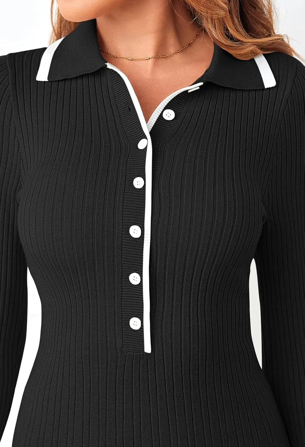 MEROKEETY Women's Long Sleeve V Neck Sweater Dress 2025 Spring Button Knit Pleated Mini Work Dresses
