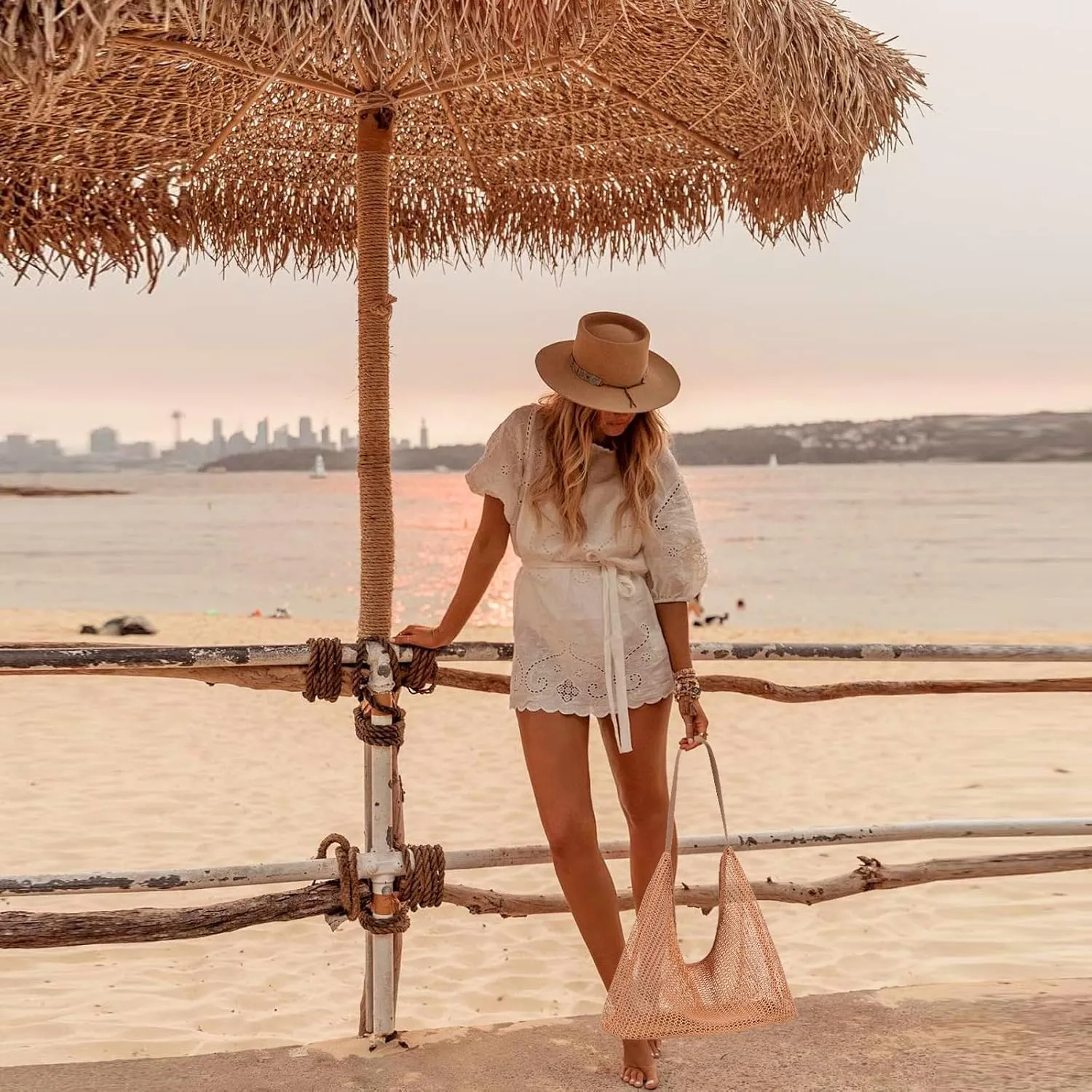 Mesh Beach Bag, Summer Beach Tote Bags for Women, Soft Casual Crochet Bags for Vacation Shopping Swimming Pools Travel