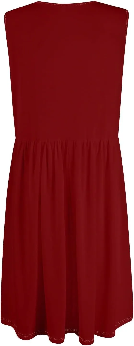 Midi Dresses for Women V Neck Button Sleeveless Tunic Sundress Summer Boho Beach Flowy A Line Tank Dress with Pockets