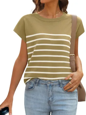 MIROL Women's Cap Sleeve Striped Tops 2025 Batwing Short Sleeve Summer Crewneck Tee Knit Casual Loose Shirts