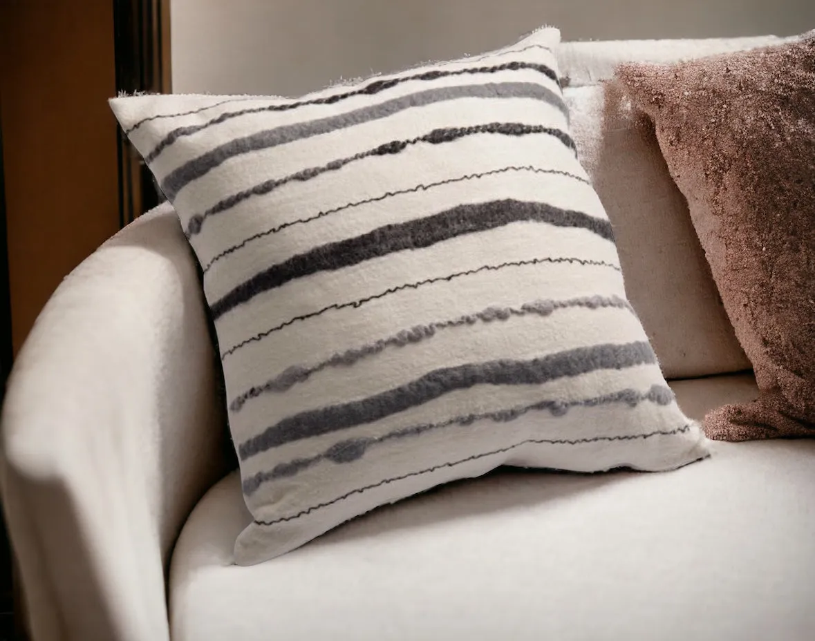 Modern Boho Wool Throw Pillow Cushion Covers - Chunky Stripped