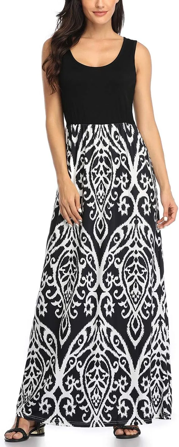 Mommy Jennie Women's Summer Dresses Loose Floral Print Sleeveless Maxi Dress