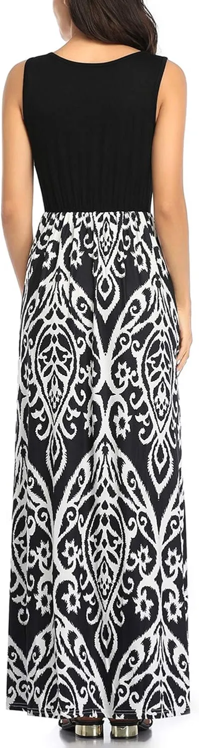 Mommy Jennie Women's Summer Dresses Loose Floral Print Sleeveless Maxi Dress